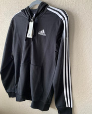 Adidas Mens Essentials French Terry 3-stripes-Full-zip Hoodie-Black/White-Small