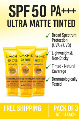 Lakme Sun Expert SPF50 PA+++ Ultra Matte Tinted Sunscreen 50ml x3 Free Shipping