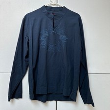 VTG M-Square Sun Embroidered Shirt Medium Black Mandarin Collar Tunic Whimsygoth