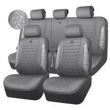 Full Set of Gray Oxford Bling Diamond Car Seat Covers - Rhinestone - Oxford