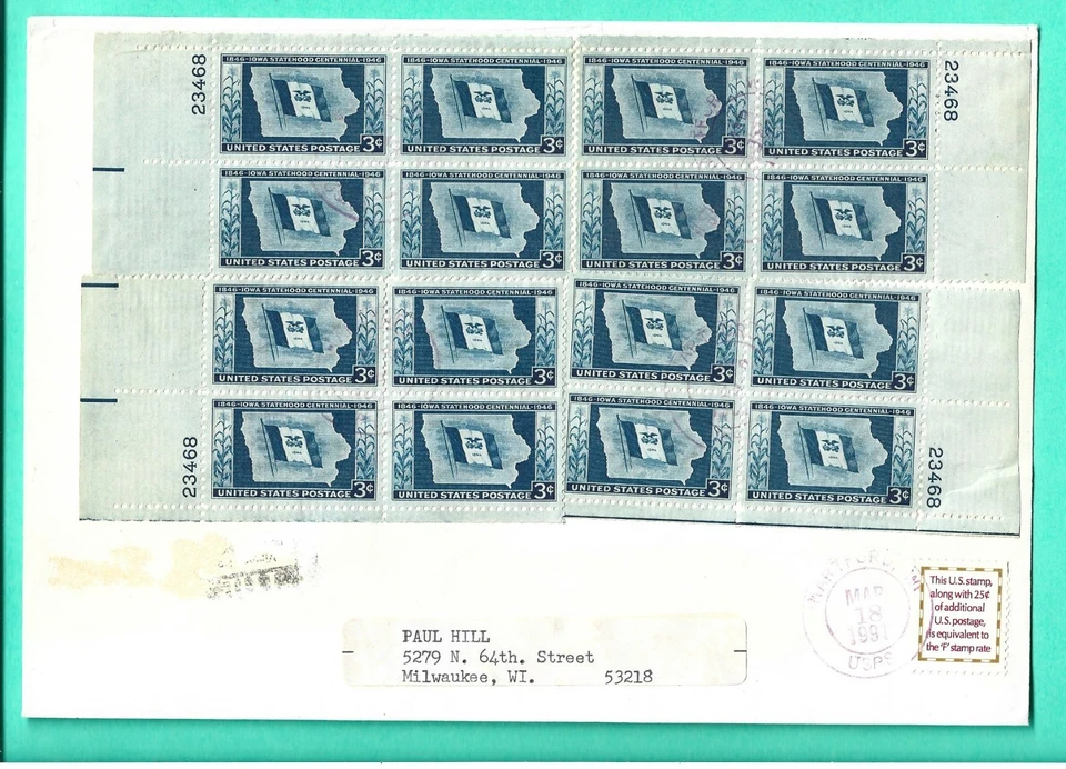 13 Plate Blocks On Over Sized Covers 1989-92 Wausau Harford WI Edison IA TN Air - Image 4 of 4