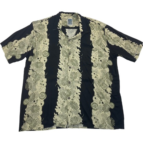 Ocean Current Vintage Hawaii Aloha Hemd Blumenmuster Schwarz Herren XL