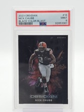 NICK CHUBB 2023 OBSIDIAN BLACK COLOR BLAST SSP #14 BROWNS MINT PSA 9 Q0004