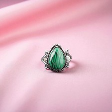 Malachite Gemstone Statement Bezel Wife Ring Jewelry Size 6 925 Sterling Silver