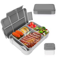 Brotdose Kinder Bento Lunchbox Auslaufsicher 1330 Ml Mit FäChern Mikrowelle Grau