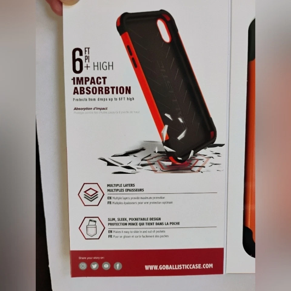 全新带盒 弹道坚固夹克保护壳 适用于 iPhone Xs Max - 橙色/黑色 — 第 2/4 张图片