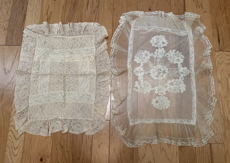 Pair Of Antique Victorian French? Lace Pillow Shams Covers Pillowcases As-Is A