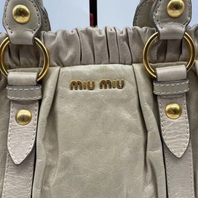 Miu Miu Vitello Lux 2way Handbag Beige Leather Shoulder Bag 197