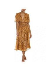 Taylor Women Smocked Waist Brown Short Sleeve  Fit-And-Flare Tiered Midi Dress S