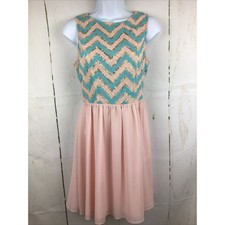 MM Couture By Miss Me Women's Pink/Turquoise Open Back Chevron Mini Dress Sz. S
