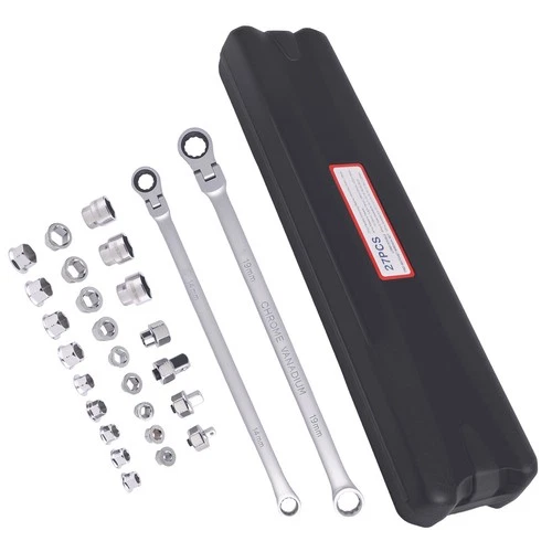 27Pcs Extra Long Flex Head Ratcheting Wrench Set 8-22mm Socket 14 19mm