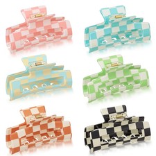 Zeyune Checkered Hair Claw Clips for Women 1 Count Pack of 6 , Multicolor