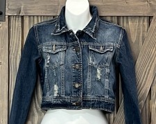 RUE 21 Women's Size Small Cropped Jean Jacket Distressed Denim