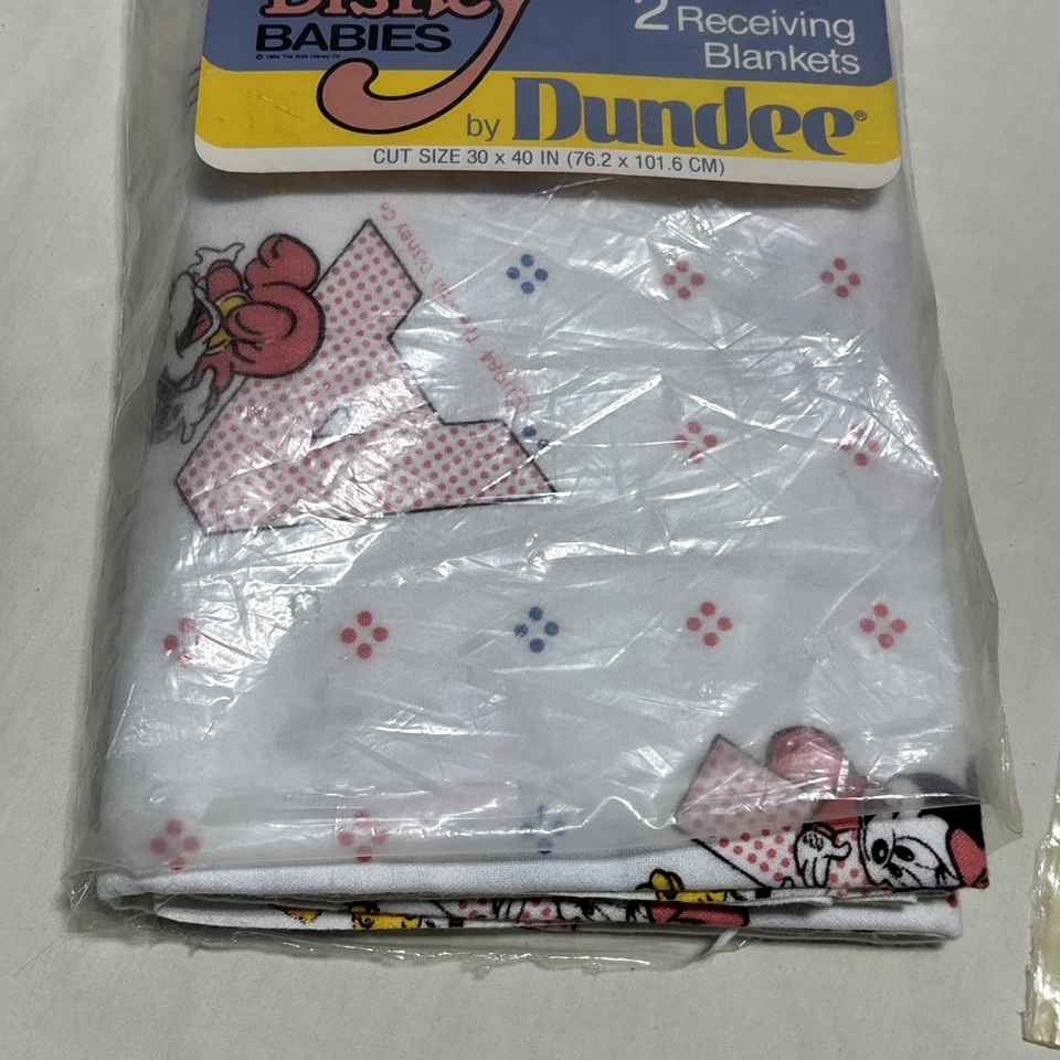 2 New VTG Disney Receiving Blanket 1984 Mickey Baby friends ABC’s Dundee FLANNEL - Image 3 of 4