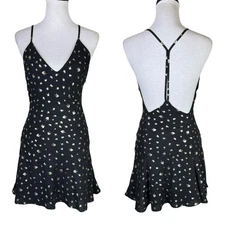 Nasty Gal NWT 4 Gold Metallic Abstract Polka Dot Black Strappy Mini Slip Dress