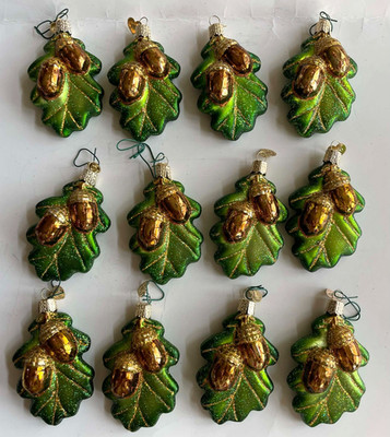 12 OWC OAK LEAF WITH ACORNS Ornament Glass Vintage 2007 Old World Christmas OBO