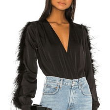 REVOLVE, NBD RAJAH BLACK FEATHER BODYSUIT