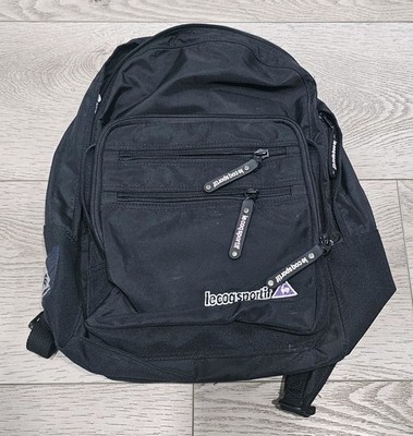  Le Coq Sportif Black Backpack 4 pockect Zippered Bag satchel book bag black