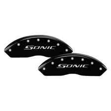 For Chevy Sonic 12-20 MGP Gloss Black Front Caliper Covers w Sonic Engraving