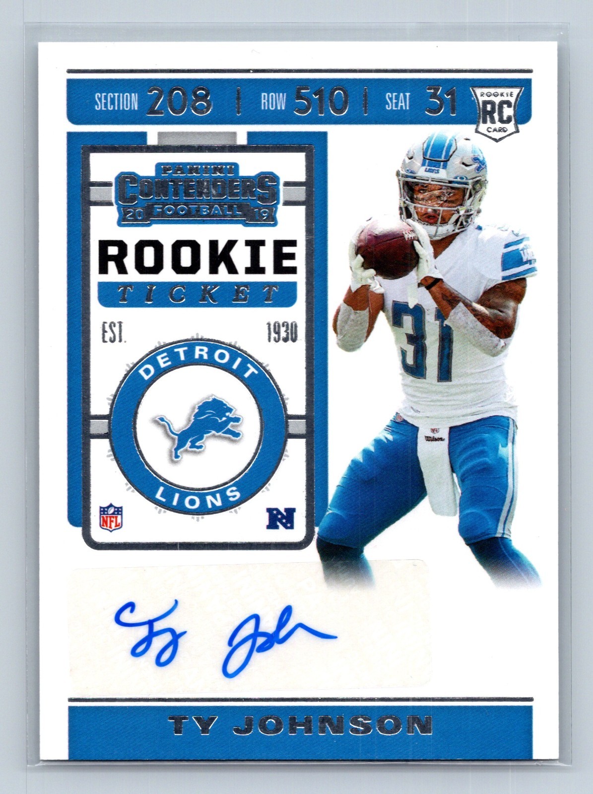 2019 Panini Contenders #268 Ty Johnson Rookie Ticket Auto