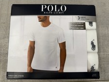 NEW Polo Ralph Lauren Mens Slim Fit White Cotton Crew 3 Pack T-Shirts Size Large