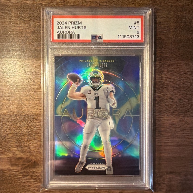 Jalen Hurts Prizm Aurora SSP 2024 Panini Prizm Football PSA 9