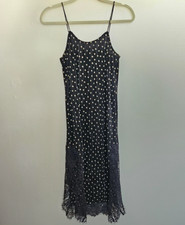 Topshop Black and Light Cream Dot Lace Midi Cocktail Slip Dress Size 4 Pleated