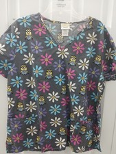 MINIONS V-Neck Scrub Top Shirt Despicable Me Women's Size XL Front Pockets