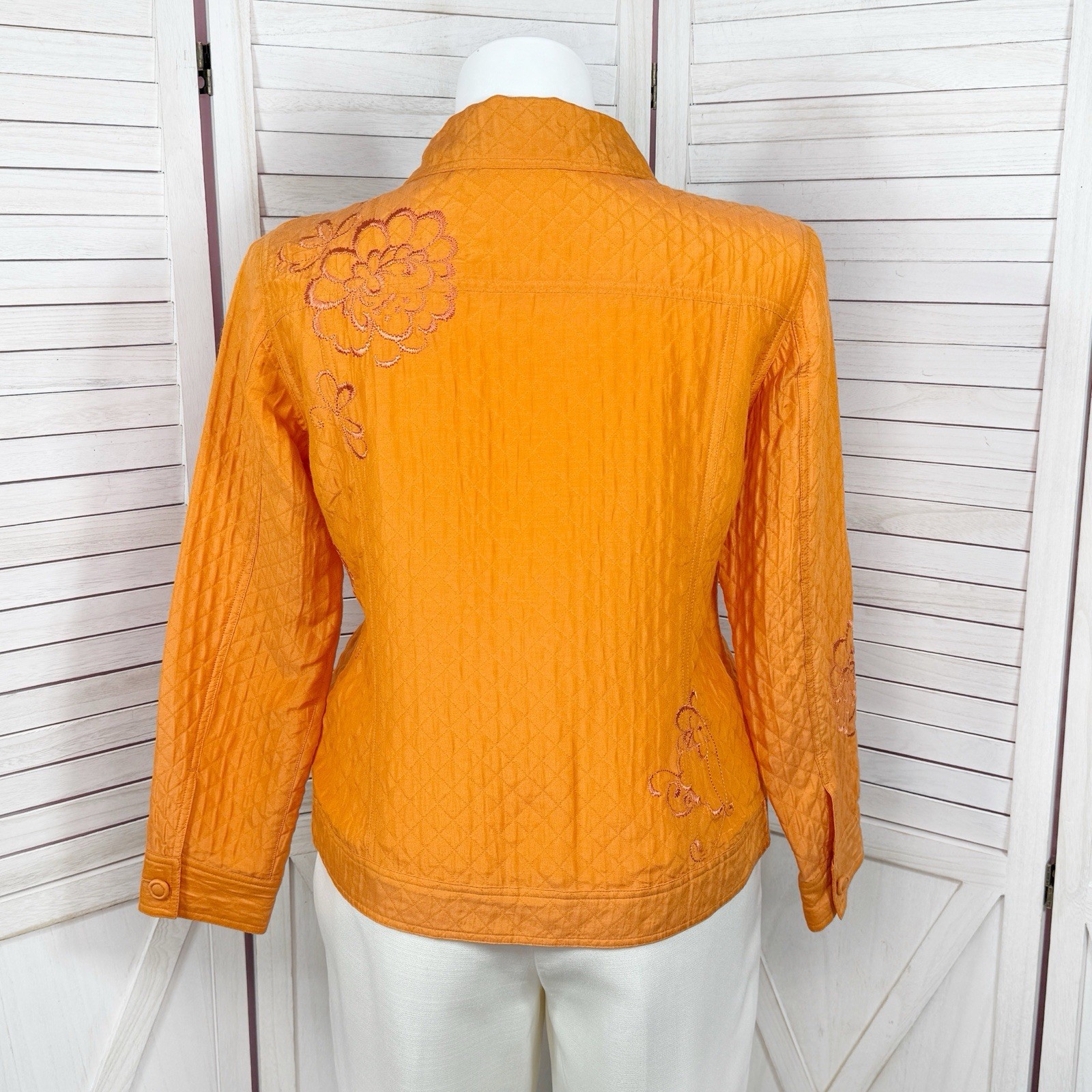 Chico’s Jacket Large 2 Orange Boho Embroidered Qu… - image 4