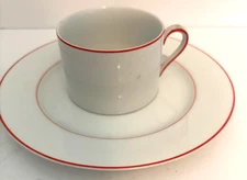 2 Pc Vtg FF FITZ FLOYD PORCELAIN White Red Striped BREAKFAST SET Mug Cup PLATE