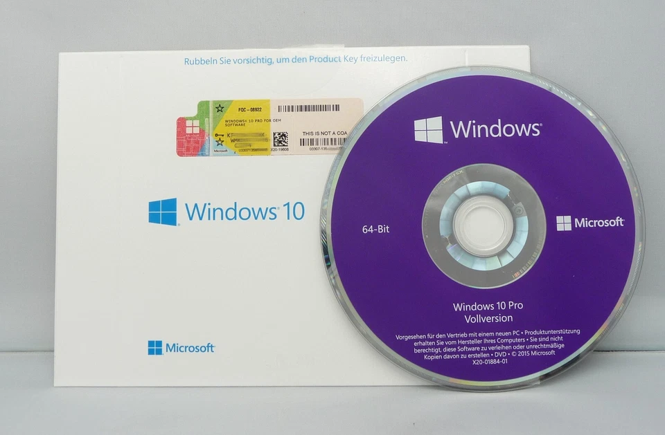 Microsoft Windows 10 Professional - 64Bit - mit DVD - SB/OEM - Deutsch - Pro