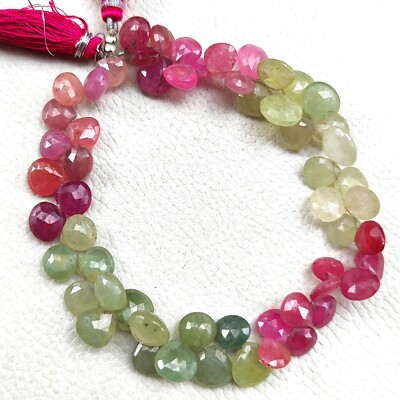 Natural Multicolor Sapphire Gems 8 to 10 mm Size Heart Cut Briolette Beads 9''