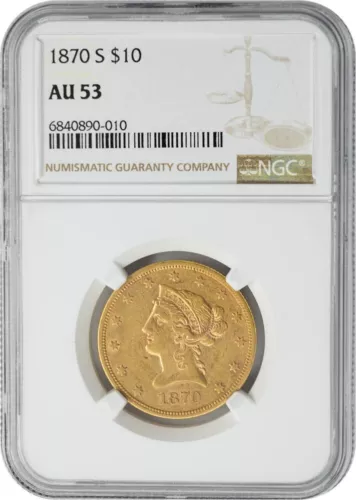 1870-S $10 Gold Liberty AU53 NGC 948966-8