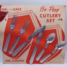 NOS VTG Toy silverware set BO-PEEP Aluminum CUTLERY SET Made in USA-T-478