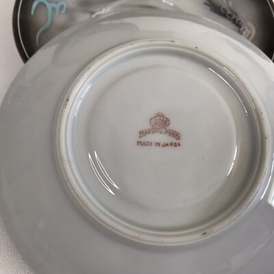 VINTAGE Maruku China Dragonware Moriage Teacup Saucers Black Grey