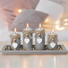 Gomaihe Candle Holder Set of 4 with Wodden Tray, Tealight Holders Candlestick