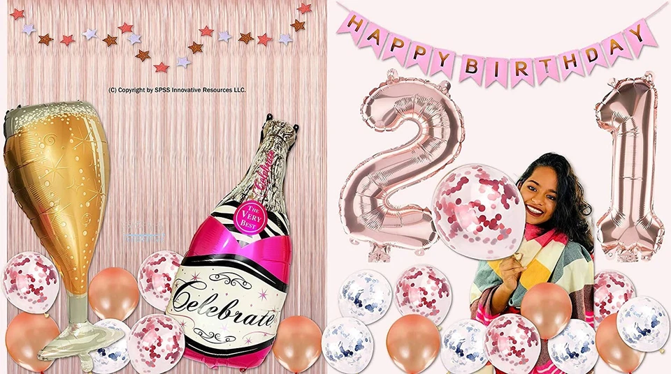 21 Años Niña Cumpleaños Decoraciones 21ª Niña Oro Rosa Papel Banner SPSS INNOVADOR Foto 2 de 4