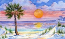 Ceramic Backsplash Tile Mural Beach Scene Kitchen/Bathroom/Shower - Sunset Palm