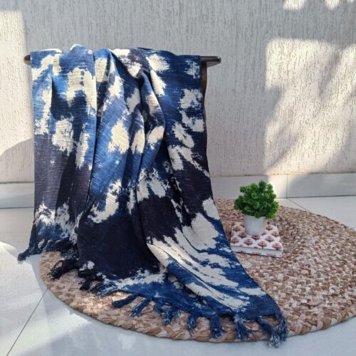 Luxurious Art Made by Artisans Throws Indigo Cotton Handmade Hand Tie Dyed Throw - Picture 1 of 10