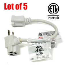 Lot of 5 Premium 1 ft Power Extension Cord w/Add on Two Electric Outlets 120V