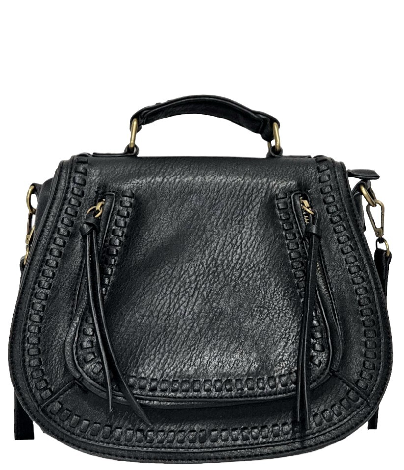 Madison West Crossbody Purse Vegan Leather Black Braided Western