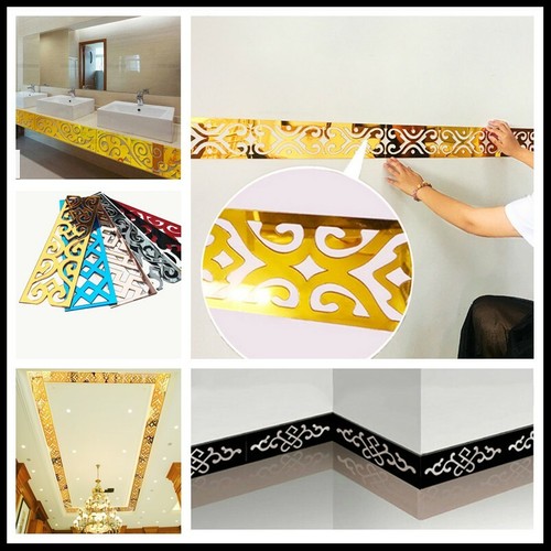 Acrylic Mirror Self Adhesive Wall Skirting Border DIY Stickers Decor