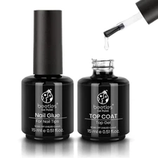Beetles Gel Polish 2 in 1 Nail Glue Base Gel and No Wipe Top Coat Kit 2PCS 15ML