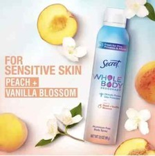 Secret Whole Body Deodorant Spray, Peach  Vanilla Blossom, Aluminum Free NEW