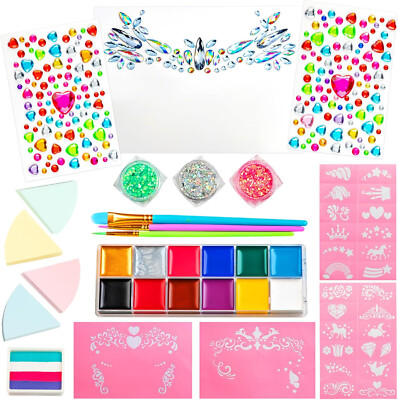 Einhorn und Schmuck Face Painting Kit Fun Face Paint Set mit Gesicht Edelsteinen Verkleiden