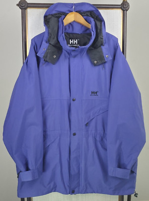 VTG HELLY HANSEN Mens Size XL Waterproof Hooded Jacket Coat Shell Indigo