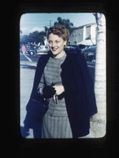 Marjorie Davies Rare Candid Pose Old Cars Original 35mm Kodachrome Transparency