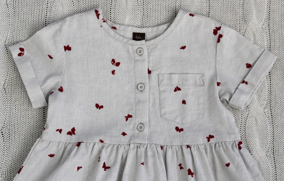 ЧАЙ коллекции льняной смеси бежевый и красный бабочка кнопка платье, размер 5 - Изображение 2 из 4