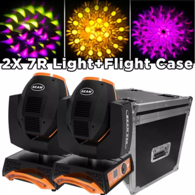 2PCS 7R 230W Moving Head Light Stage Lighting LED DMX Beam Disco DJ Party w/Case