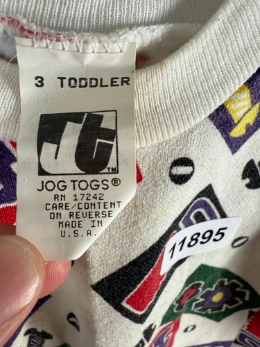 Vtg Jog Togs Kids Unisex All Over Print Fleece Sweatshirt White Sz 3T 12.5x13.5 - Picture 5 of 12